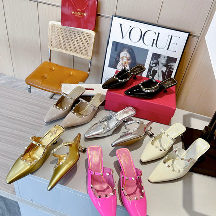 ROCKSTUD CAGED MULES 5 CM IN DEEP PINK CALFSKIN