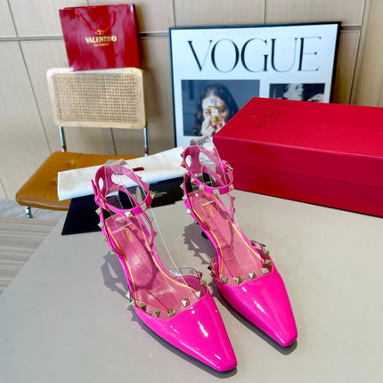 ROCKSTUD CAGED SLINGBACKS 5 CM IN DEEP PINK CALFSKIN