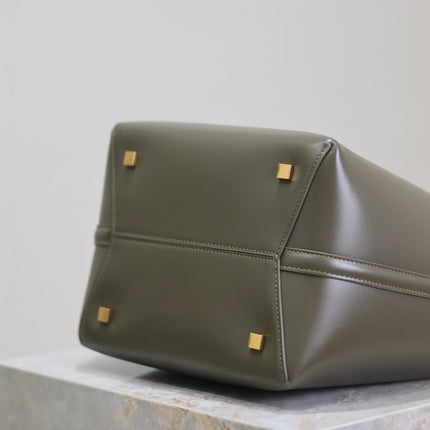 YSL 25S LE 5 À 7 BUCKET 26 IN DARK OLIVE CALFSKIN GOLD HARDWRE