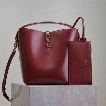 YSL 25S LE 5 À 7 BUCKET 26 IN DARK BURGUNDY CALFSKIN GOLD HARDWRE