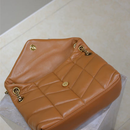 YSL 25S LOULOU PUFFER MM 29 IN CARAMEL CALFSKIN GOLD HARDWRE