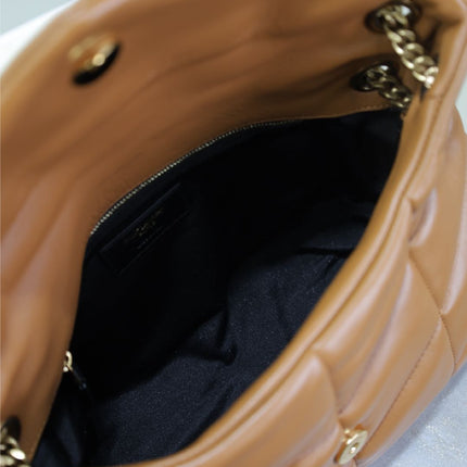 YSL 25S LOULOU PUFFER MM 29 IN CARAMEL CALFSKIN GOLD HARDWRE