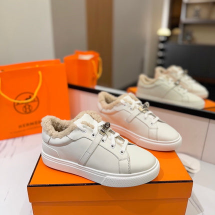 DAY SNEAKER IN WHITE CALFSKIN AND FLEECE LINING