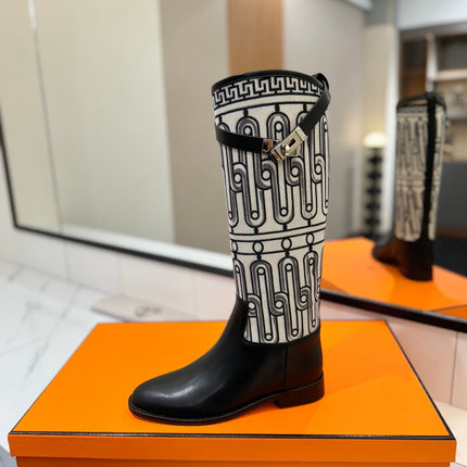 JUMPING BOOT 2 CM IN BLACK CALFSKIN AND BLACK MIX WHITE FABRIC