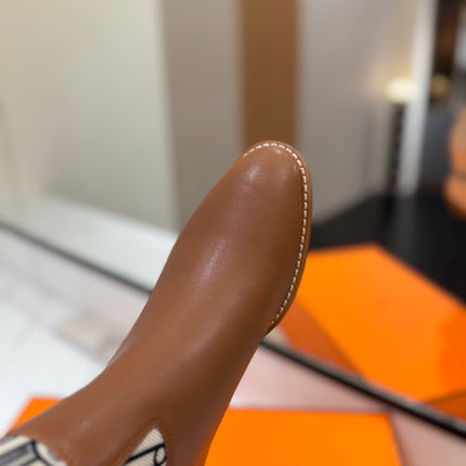 JUMPING BOOT 2 CM IN BRONZE BROWN CALFSKIN AND BLACK MIX WHITE FABRIC