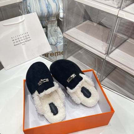 SLIP-ON MULE IN BLACK SUEDE AND SHEARLING LINING