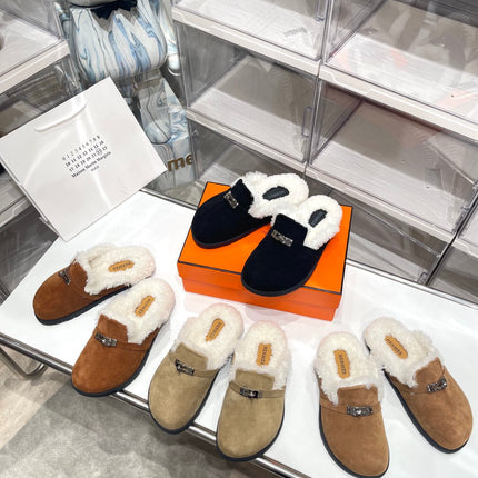 SLIP-ON MULE IN TORTILLA BROWN SUEDE AND SHEARLING LINING