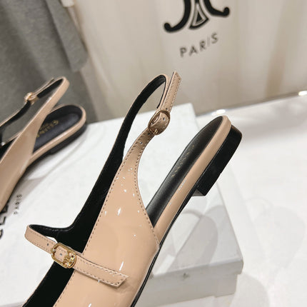 JUDY FLAT SLINGBACK IN TAN BEIGE PATENT CALFSKIN