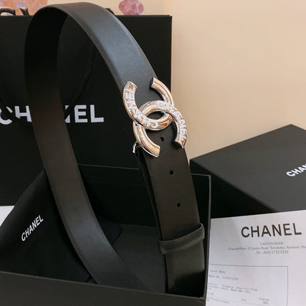 DOUBLE C BELT 40MM IN BLACK CALFSKIN SILVER BUCKLE EMBOSSED WHITE LOGO