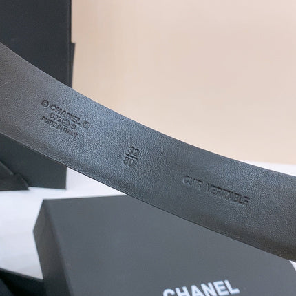 DOUBLE C BELT 30MM IN BLACK CALFSKIN GOLD BUCKLE EMBOSSED LOGO