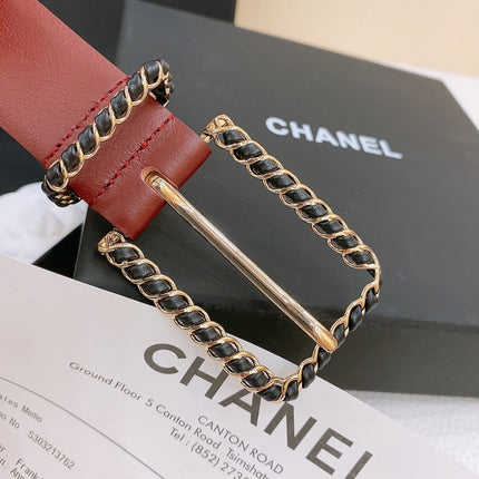 BELT 30MM IN BLACK AND RED CALFSKIN WITH INTERWOVEN GOLD CHAIN BUCKLE