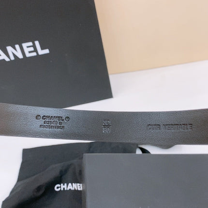 DOUBLE C BELT 20MM IN BLACK CALFSKIN WITH SILVER CHAIN INTERWOVEN BUCKLE