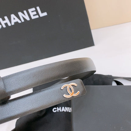 DOUBLE C BELT 20MM IN BLACK CALFSKIN WITH SILVER CHAIN INTERWOVEN BUCKLE