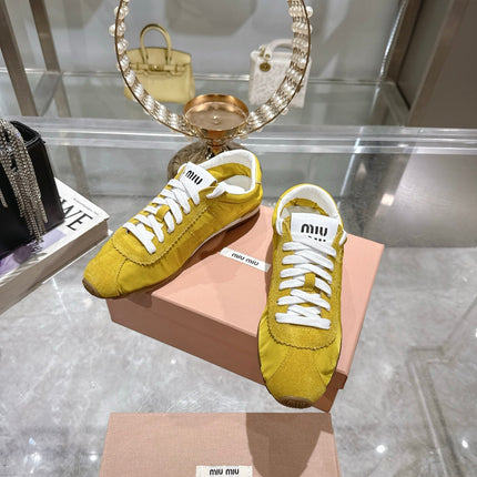 PLUME NAPPA SNEAKERS IN YELLOW SUEDE AND CANVAS