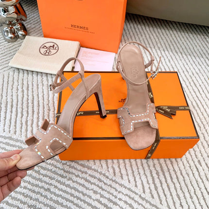 HIGH SANDAL 8.5 CM IN PEACH PINK SUEDE