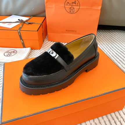 ICONE LOAFER IN BLACK CALFSKIN WITH BLACK SHEARLING