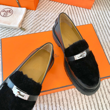 ICONE LOAFER IN BLACK CALFSKIN WITH BLACK SHEARLING