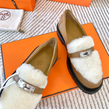ICONE LOAFER IN PERU BROWN CALFSKIN WITH WHITE SHEARLING