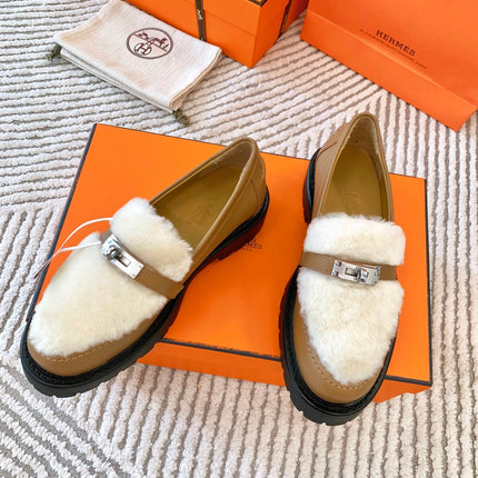 ICONE LOAFER IN PERU BROWN CALFSKIN WITH WHITE SHEARLING