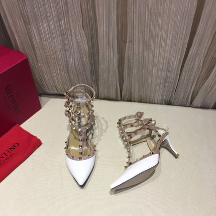 ROCKSTUD CAGED PUMP 65MM IN WHITE MIX LIGHT PINK PATENT CALFSKIN