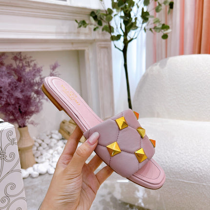 STUD FLAT SLIDE IN BABY PINK LAMBSKIN