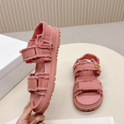 DIOR BACK-STRAP SANDALS 25S IN PEACHY PINK DENIM AND CALFSKIN WITH GOLD HARDWARE