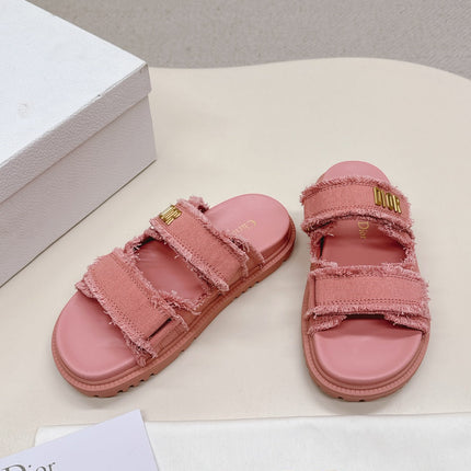 DIOR CLASSIC DOUBLE-STRAP SLIDES 25S IN PEACHY PINK DENIM AND CALFSKIN