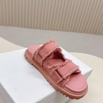 DIOR CLASSIC DOUBLE-STRAP SLIDES 25S IN PEACHY PINK DENIM AND CALFSKIN