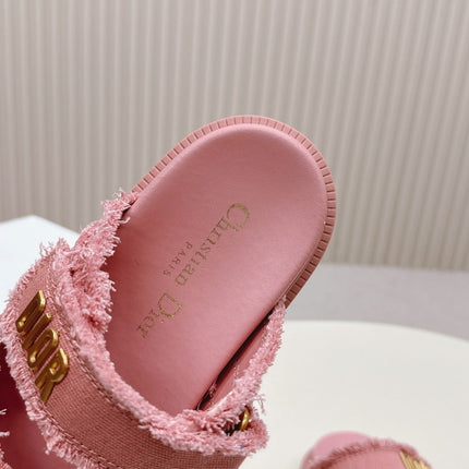DIOR CLASSIC DOUBLE-STRAP SLIDES 25S IN PEACHY PINK DENIM AND CALFSKIN