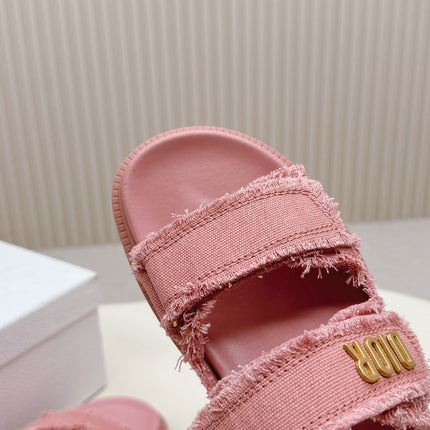 DIOR CLASSIC DOUBLE-STRAP SLIDES 25S IN PEACHY PINK DENIM AND CALFSKIN