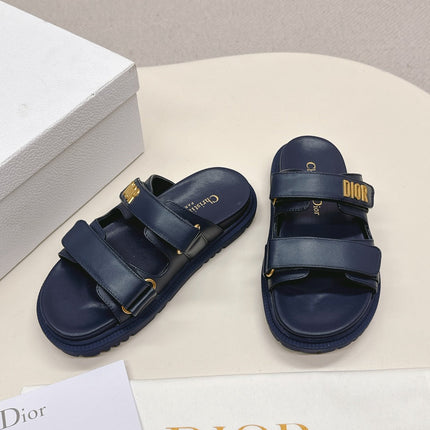 DIOR CLASSIC DOUBLE-STRAP SLIDES 25S IN MIDNIGHT BLUE CALFSKIN