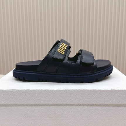 DIOR CLASSIC DOUBLE-STRAP SLIDES 25S IN MIDNIGHT BLUE CALFSKIN