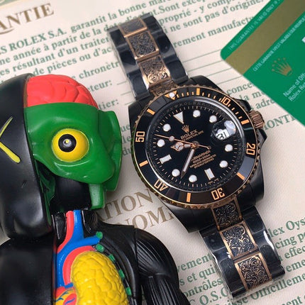 SUBMARINER DATE 40 CUSTOM GOLD BLACK HAND ENGRAVED