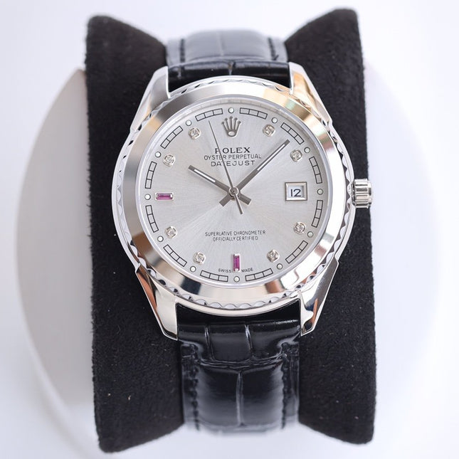DATEJUST 40MM SMOOTH BEZEL STEEL CASE BLACK LEATHER