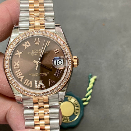 DATEJUST 31MM PINK GOLD STEEL CHOCOLATE DIAL