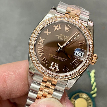 DATEJUST 31MM PINK GOLD STEEL CHOCOLATE DIAL