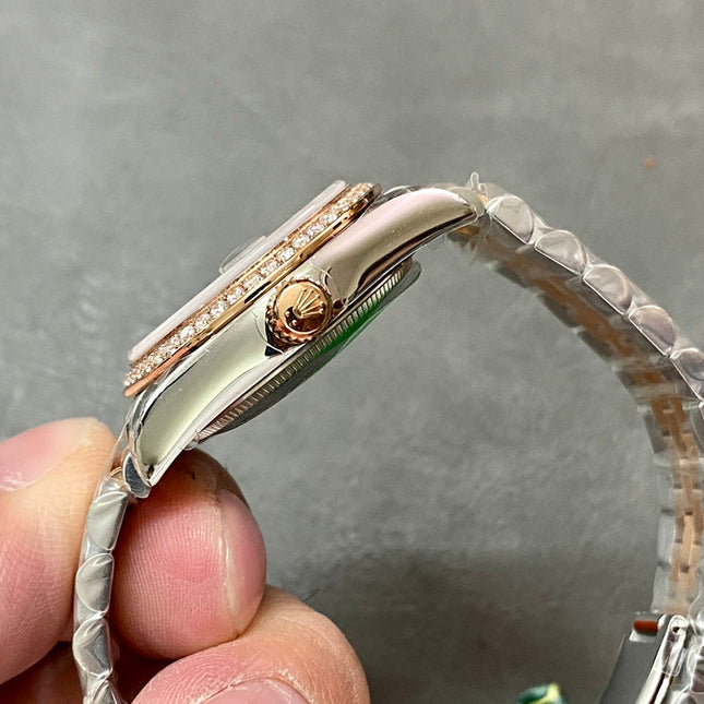 DATEJUST 31MM PINK GOLD STEEL CHOCOLATE DIAL