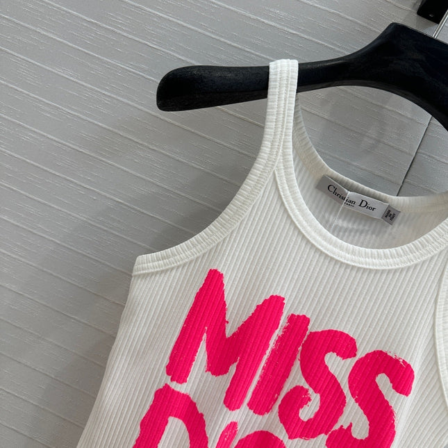 Miss CD Graffiti print striped vest