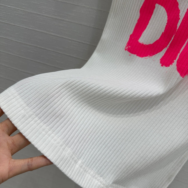 Miss CD Graffiti print striped vest