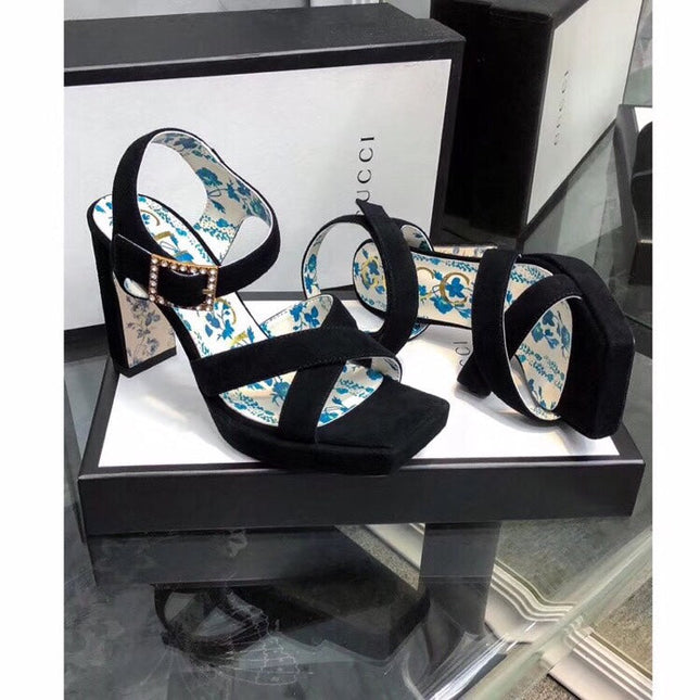 GG HIGH SANDAL BLACK SUEDE WITH PATTERNS