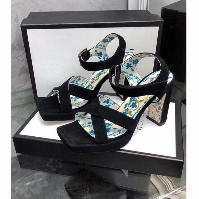 GG HIGH SANDAL BLACK SUEDE WITH PATTERNS