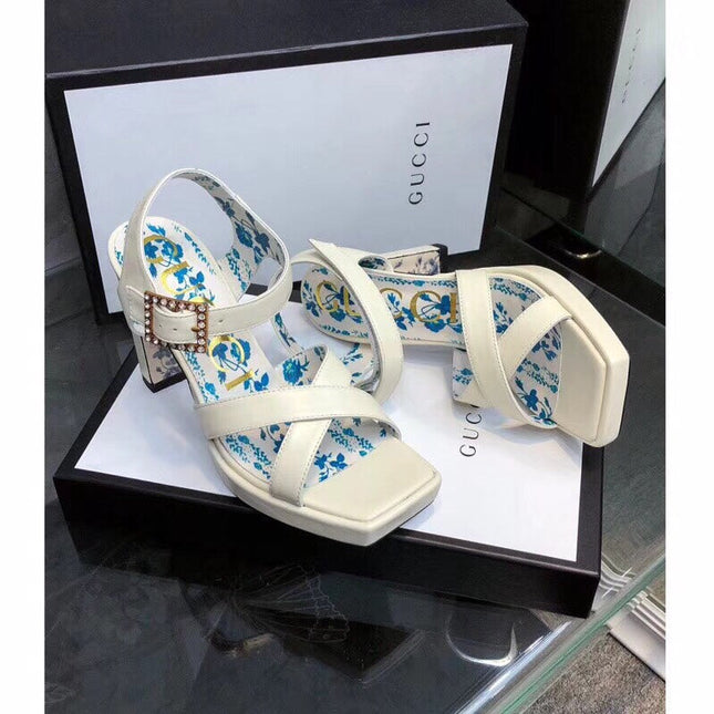 GG HIGH SANDAL WHITE CALFSKIN WITH PATTERNS