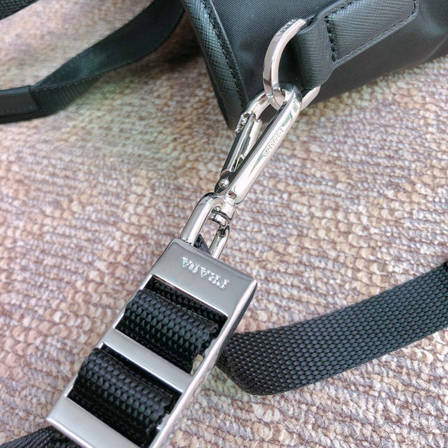 TOTE BAG 38 IN BLACK RE-NYLON AND SAFFIANO LEATHER TRIM