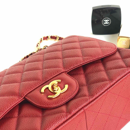 FLAP BAG JUMBO 30CM RED CAVIAR GOLD HARDWARE