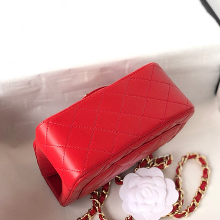 MINI SQUARE FLAP BAG 17CM RED LAMBSKIN GOLD HARDWARE