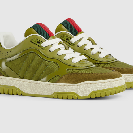 GG RE-WEB SNEAKER IN DARK GREEN CALSKIN GG CANVAS