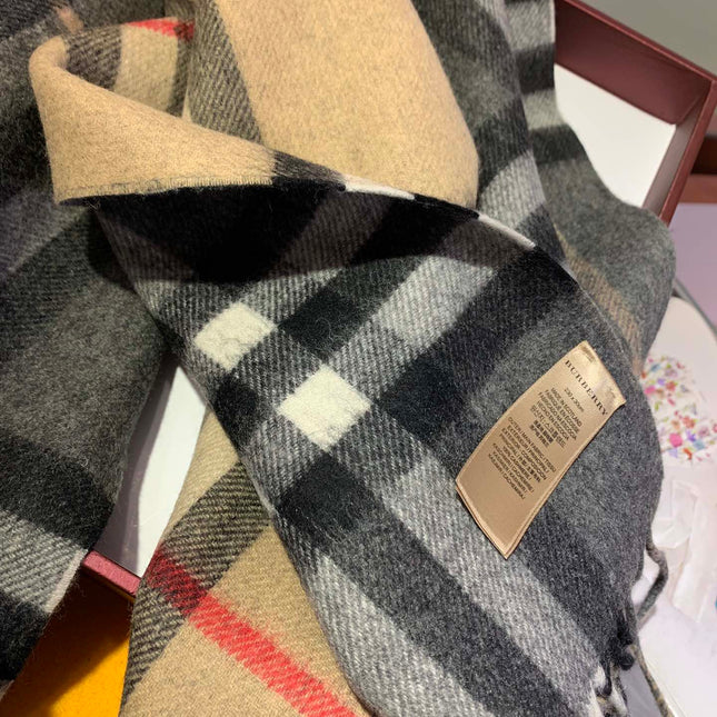 LONG SCARF 250 CM IN BLACK AND BEIGE CASHMERE 410474