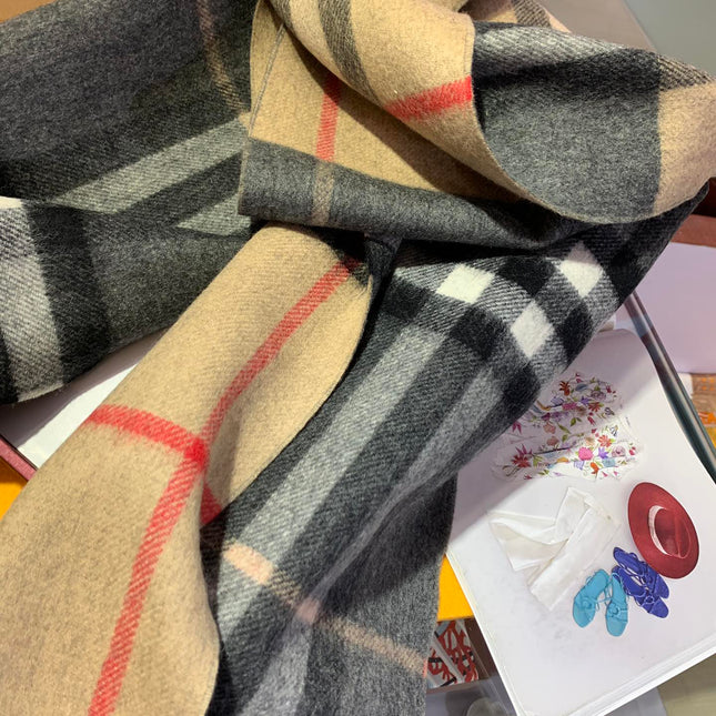 LONG SCARF 250 CM IN BLACK AND BEIGE CASHMERE 410474