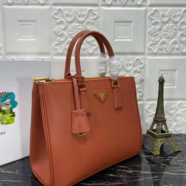 PRA GALLERIA 32 BAG IN BRONZE ORANGE SAFFIANO LEATHER
