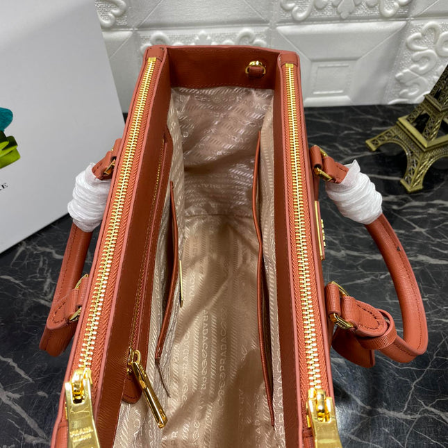 PRA GALLERIA 32 BAG IN BRONZE ORANGE SAFFIANO LEATHER